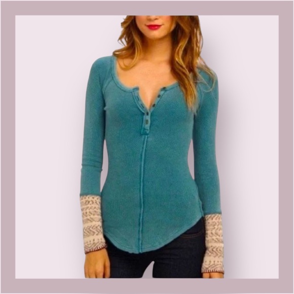 Free People Teal Alpine Cuff Thermal Top - Picture 2 of 6